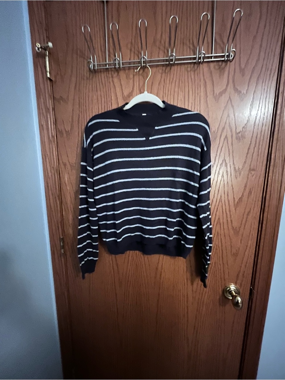 RVCA Women's Navy and White Striped Turtleneck Sweater
